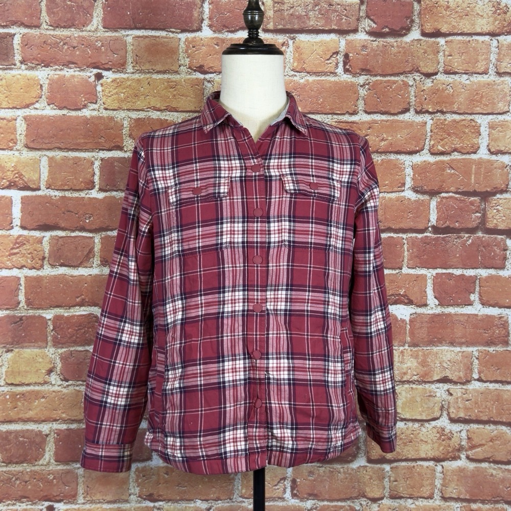 LL Bean Mens Fleece Lined Flannel Shirt Jacket‎ Red Plaid Traditional Fit S-REG